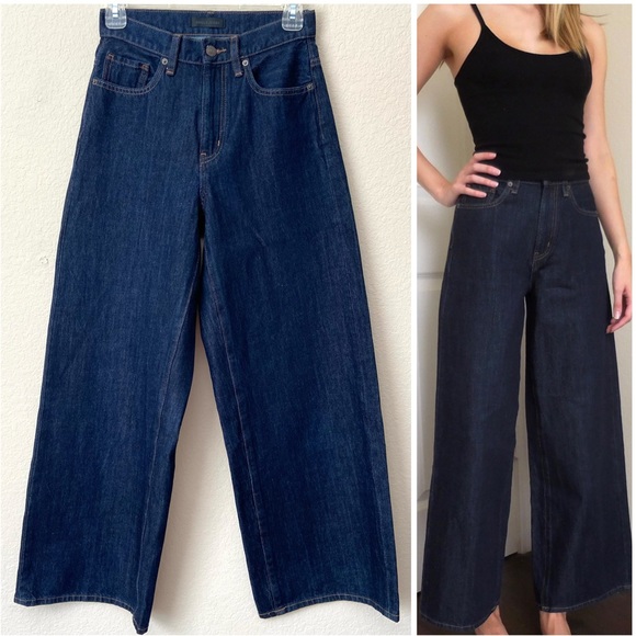 Uniqlo Pants - UNIQLO High Rise Wide Fit Dark Wash Jeans